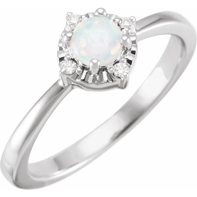 Sterling Silver Lab-Grown White Opal & .04 CTW Natural Diamond Halo-Style Ring 