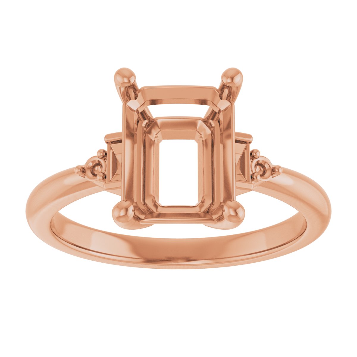 10K Rose Gold 9x7 mm Emerald Engagement Ring Mounting
