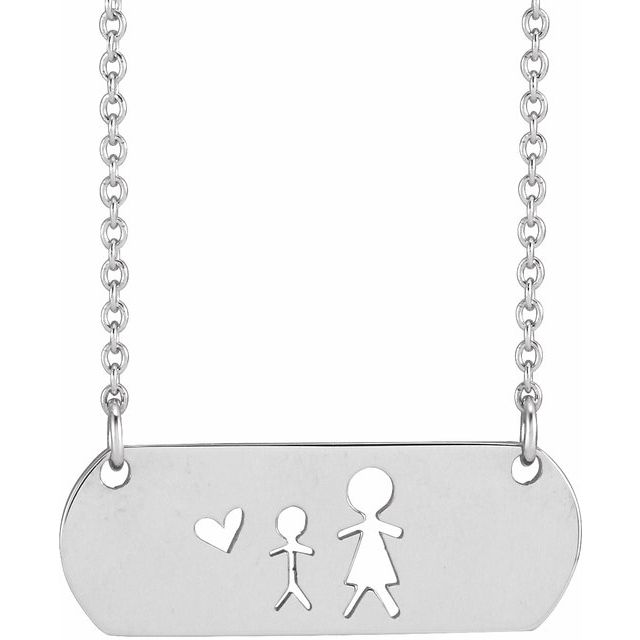 14K White Mother & Son Stick Figure Family 18" Necklace