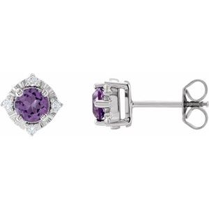Sterling Silver Natural Amethyst & .08 CTW Natural Diamond Halo-Style Earrings