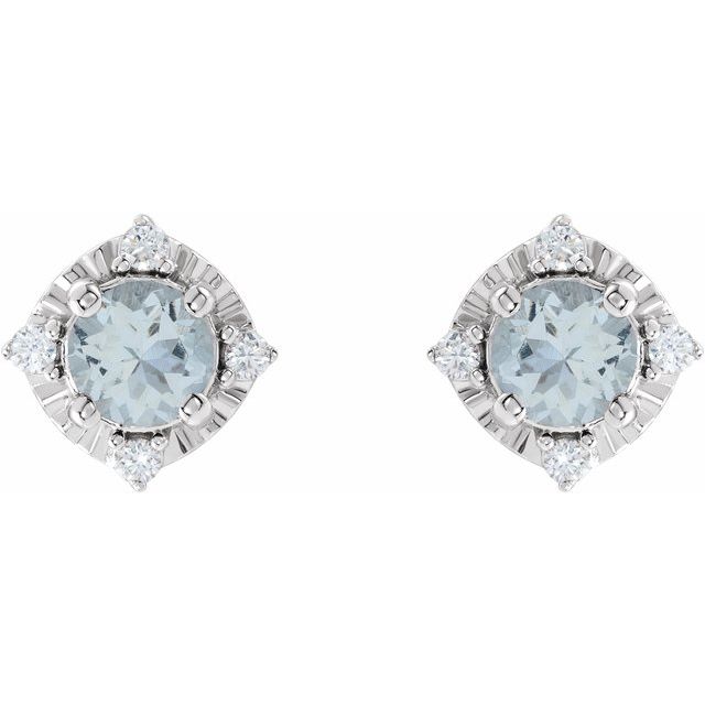 Sterling Silver Natural Aquamarine & .08 CTW Natural Diamond Halo-Style Earrings