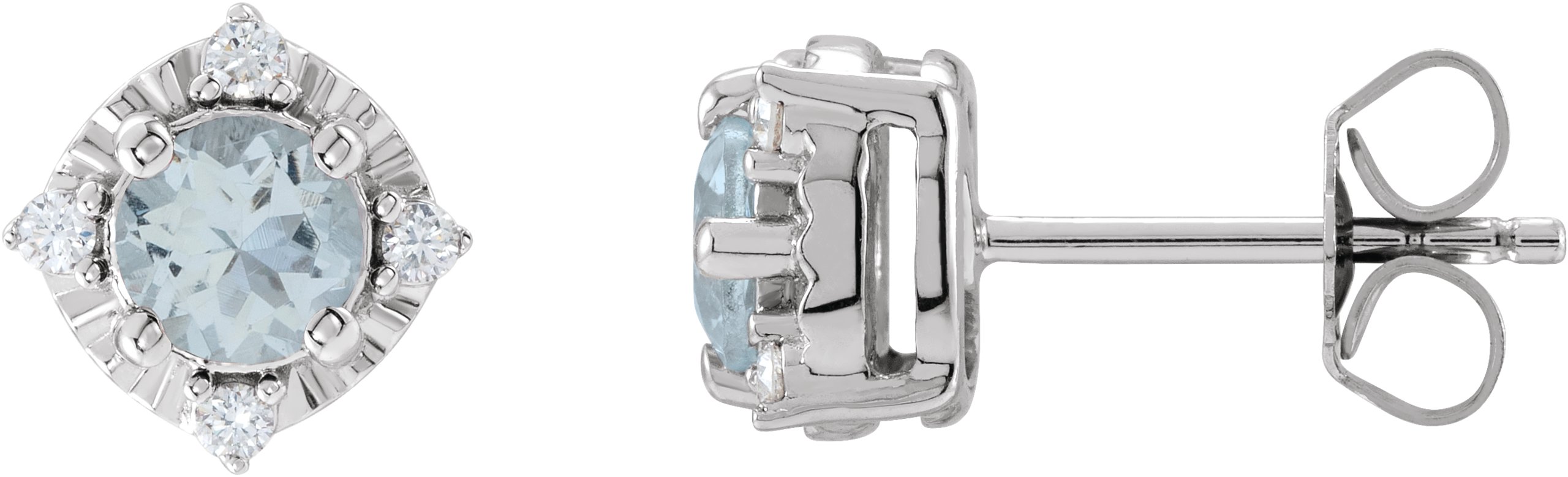 14K White Natural Aquamarine & .08 CTW Natural Diamond Halo-Style Earrings