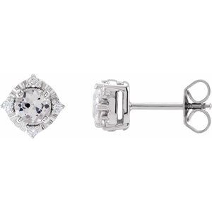 Sterling Silver Lab-Grown White Sapphire & .08 CTW Natural Diamond Halo-Style Earrings