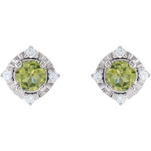 Sterling Silver Natural Peridot & .08 CTW Natural Diamond Halo-Style Earrings