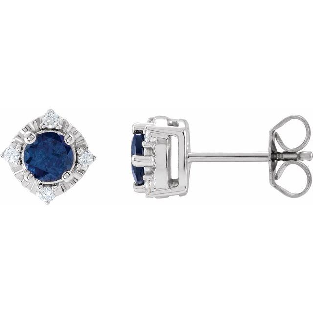 Sterling Silver Lab-Grown Blue Sapphire & .08 CTW Natural Diamond Halo-Style Earrings