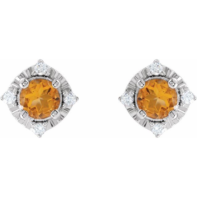 Sterling Silver Natural Citrine & .08 CTW Natural Diamond Halo-Style Earrings