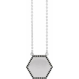 14K White 1/10 CTW Natural Black Diamond Hexagon 18" Necklace