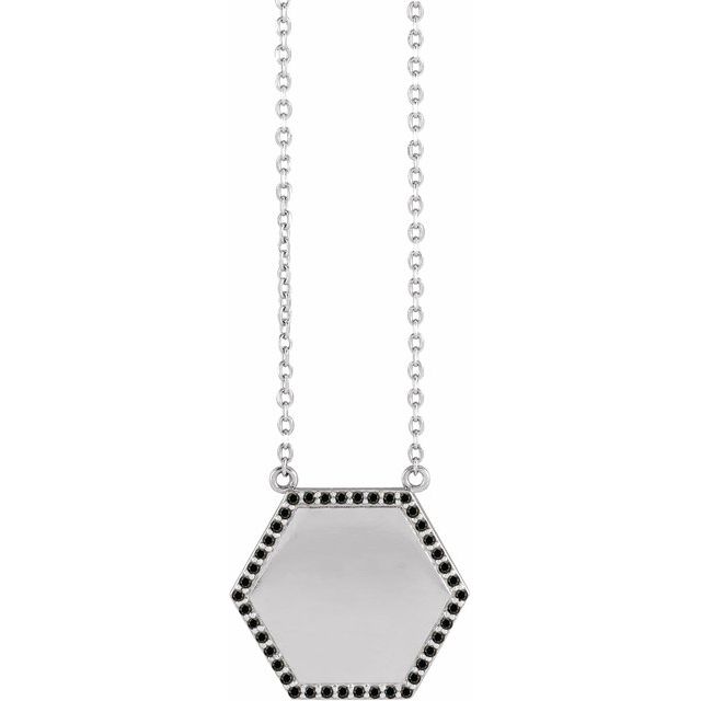 14K White 1/10 CTW Natural Black Diamond Hexagon 18 Necklace