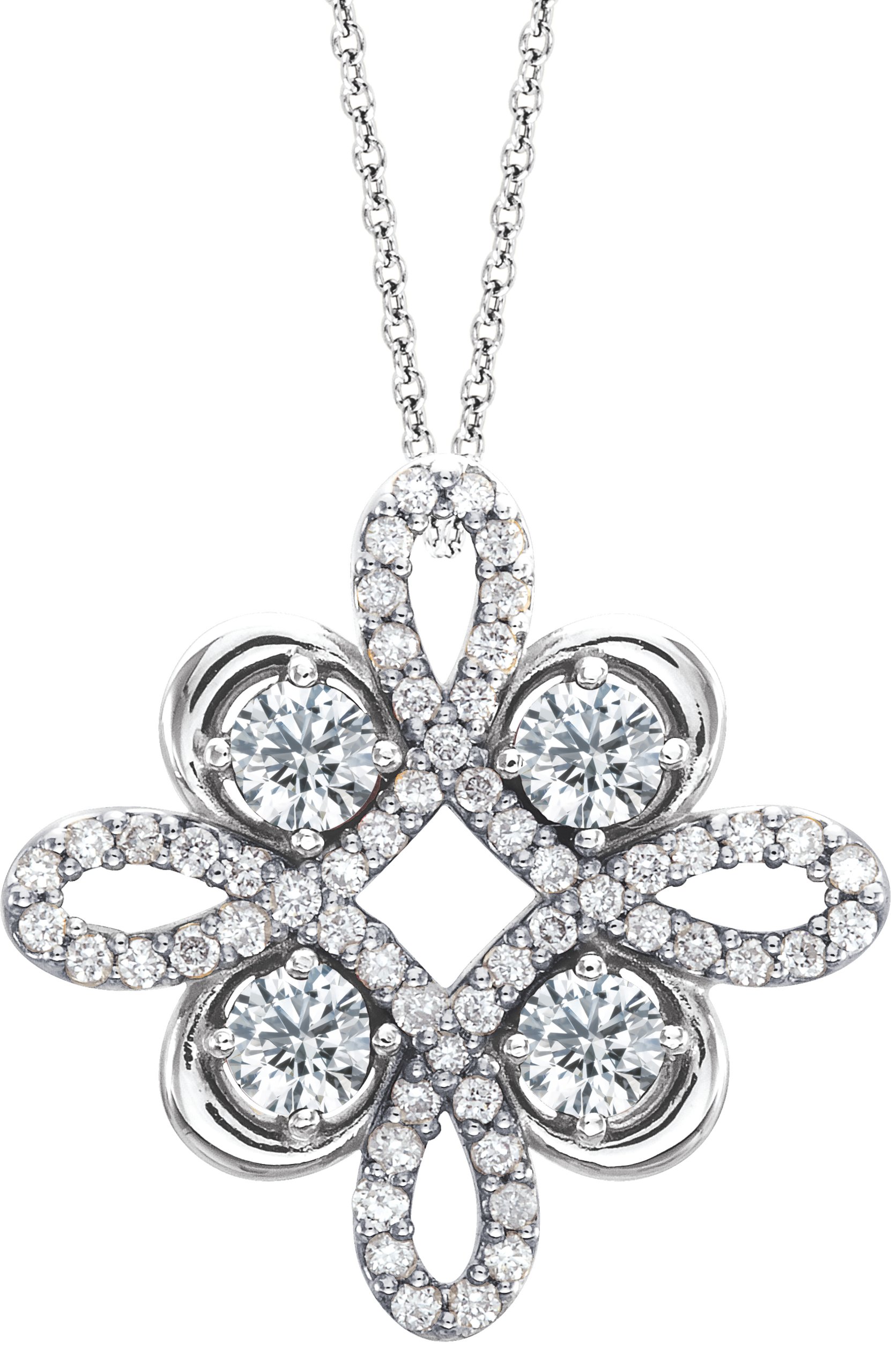 14K White .17 CTW Diamond Clover 18 inch Necklace Ref 14176198