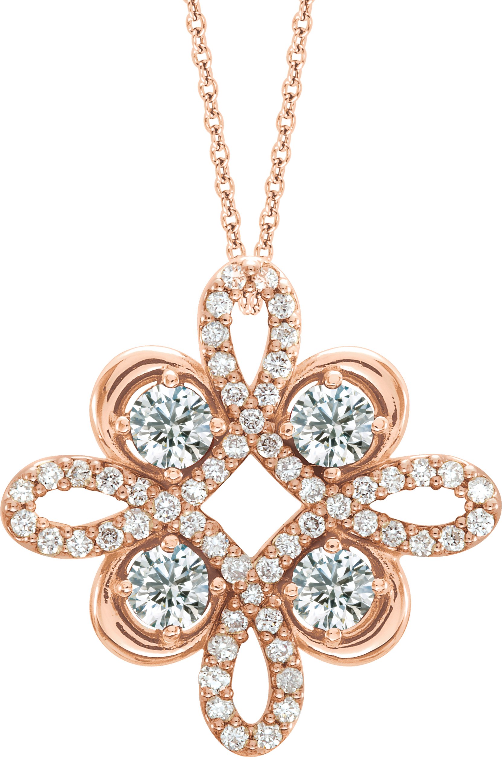 14K Rose .17 CTW Diamond Clover 18 inch Necklace Ref 14176200