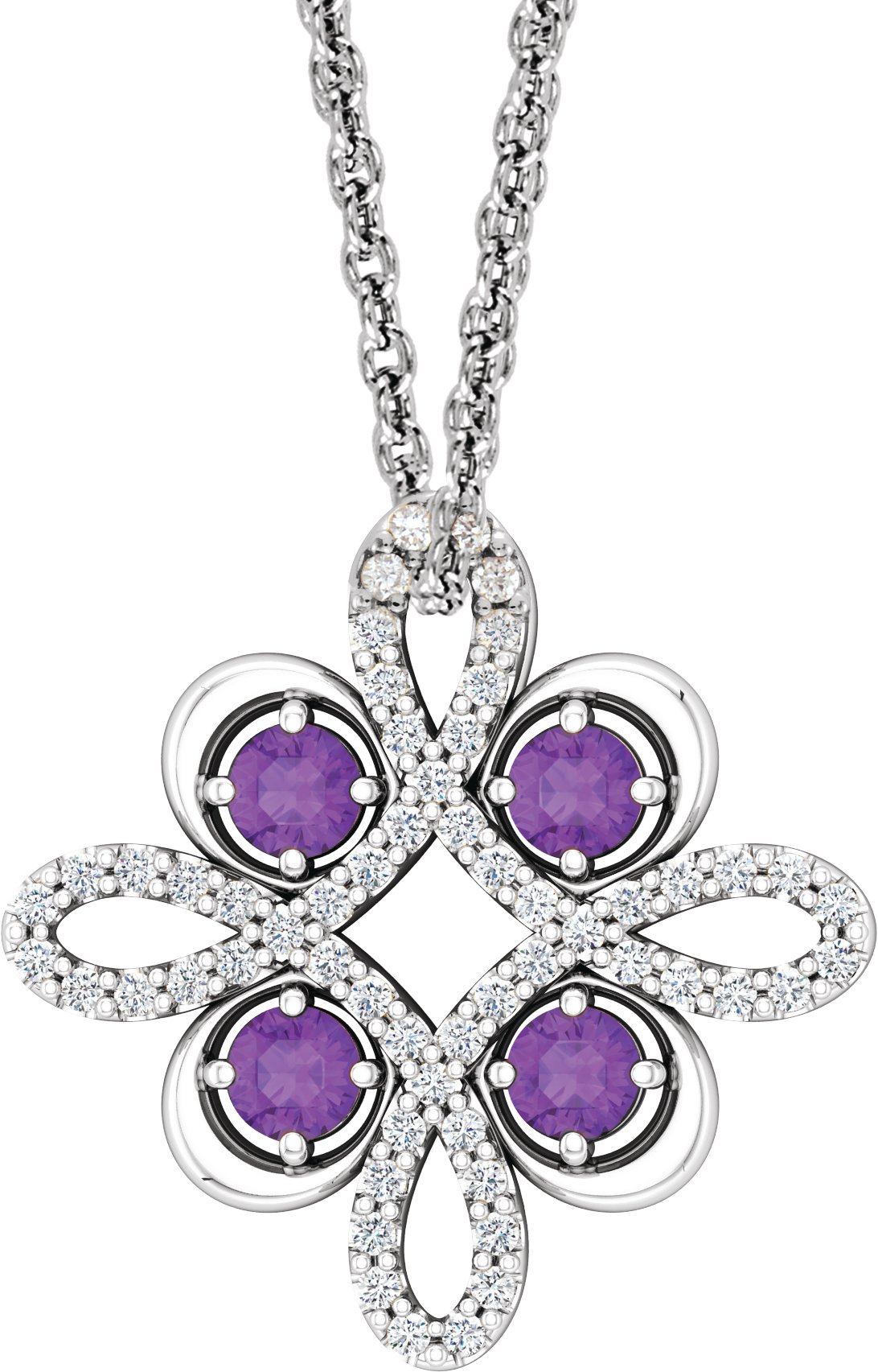 14K White Amethyst and .17 CTW Diamond Clover 18 inch Necklace Ref 14176190