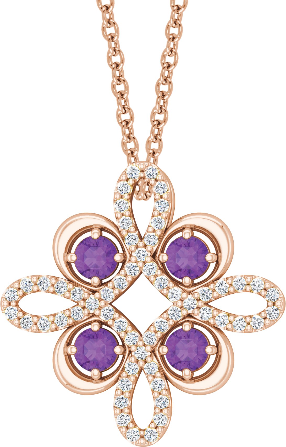 14K Rose Amethyst and .17 CTW Diamond Clover 18 inch Necklace Ref 14176192