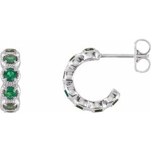 14K White Lab-Grown Emerald Hoop Earrings
