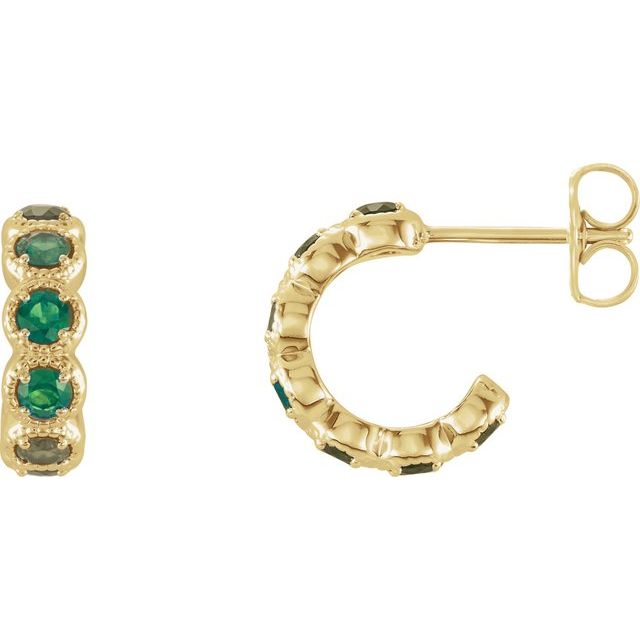 14K Yellow Lab-Grown Emerald Hoop Earrings