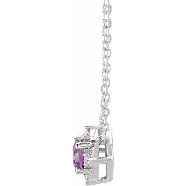 Sterling Silver Natural Amethyst & .04 CTW Natural Diamond Halo-Style 18 Necklace