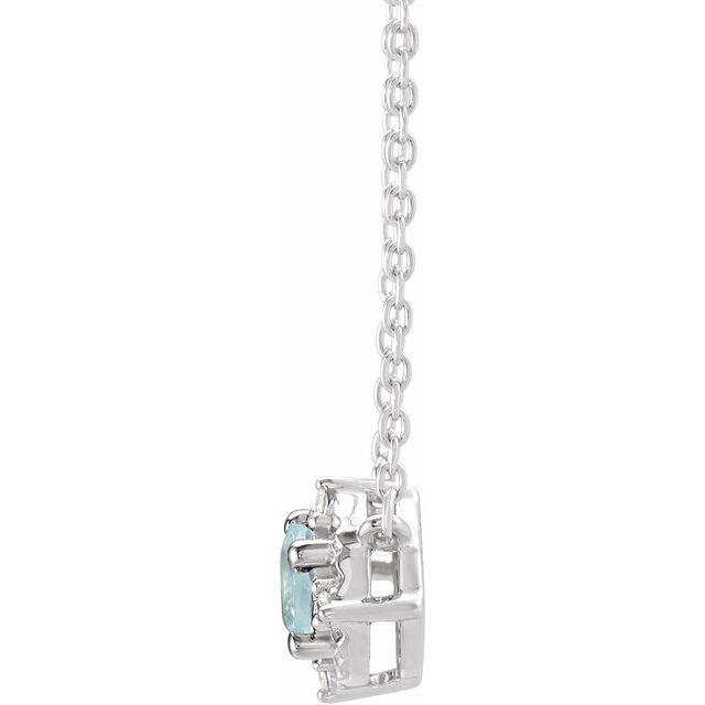 14K White Natural Aquamarine & .04 CTW Natural Diamond Halo-Style 18 Necklace