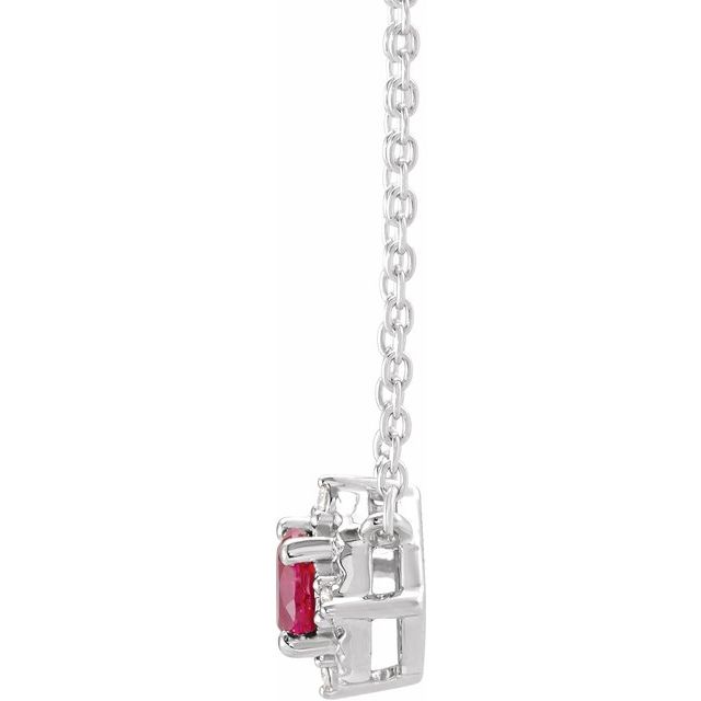 Sterling Silver Lab-Grown Ruby & .04 CTW Natural Diamond Halo-Style 18 Necklace