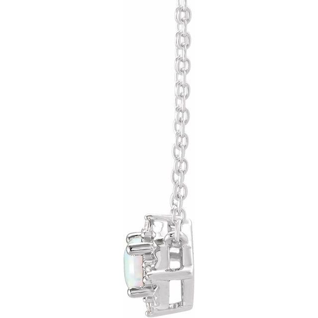 14K White Lab-Grown White Opal & .04 CTW Natural Diamond Halo-Style 18 Necklace