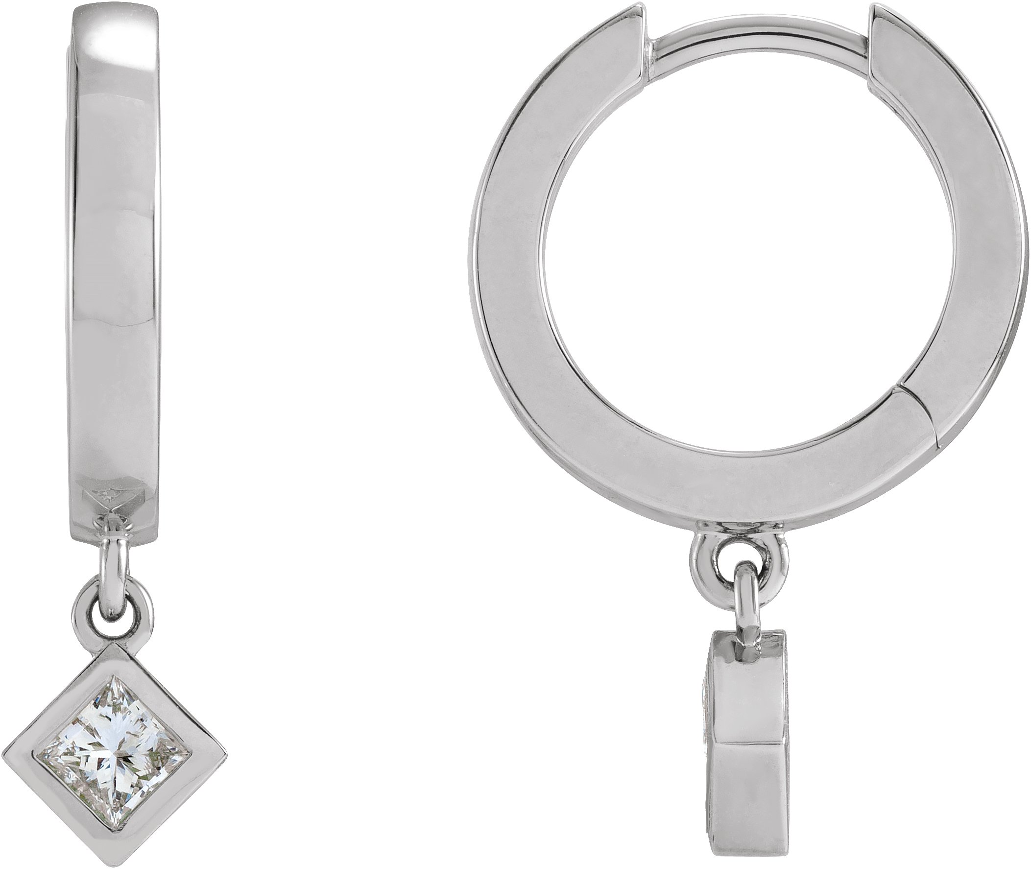 14K White 1/3 CTW Diamond Hinged Hoop Earrings