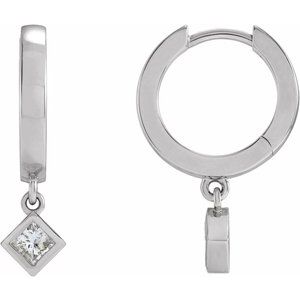 14K White 1/3 CTW Diamond Hinged Hoop Earrings