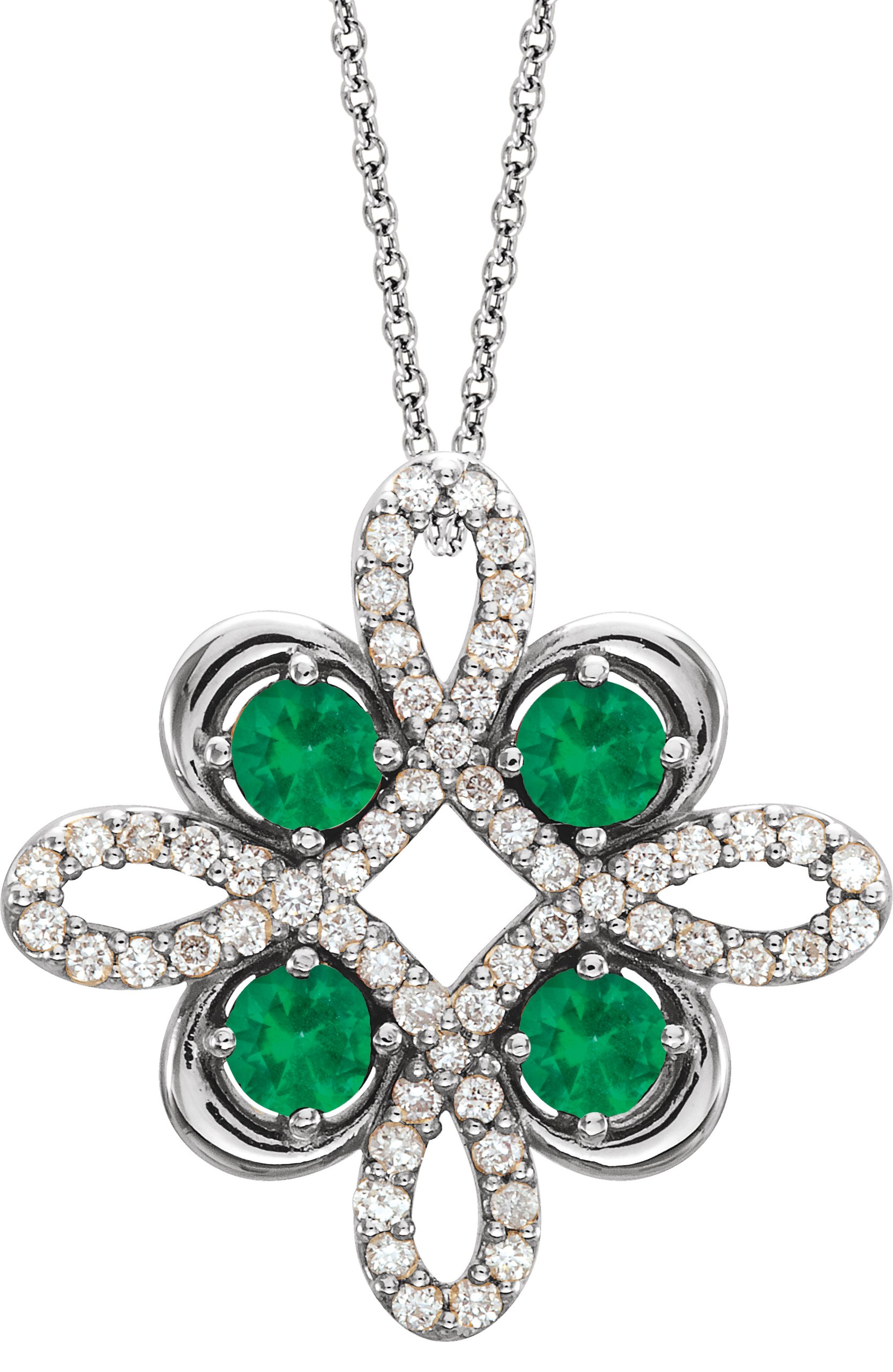 14K White Emerald and .17 CTW Diamond Clover 18 inch Necklace Ref 14176202