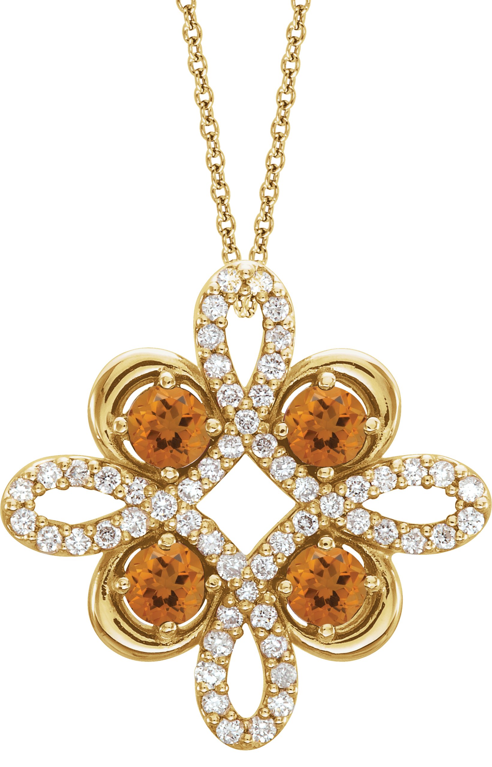 14K Yellow Citrine and .17 CTW Diamond Clover 18 inch Necklace Ref 14176239
