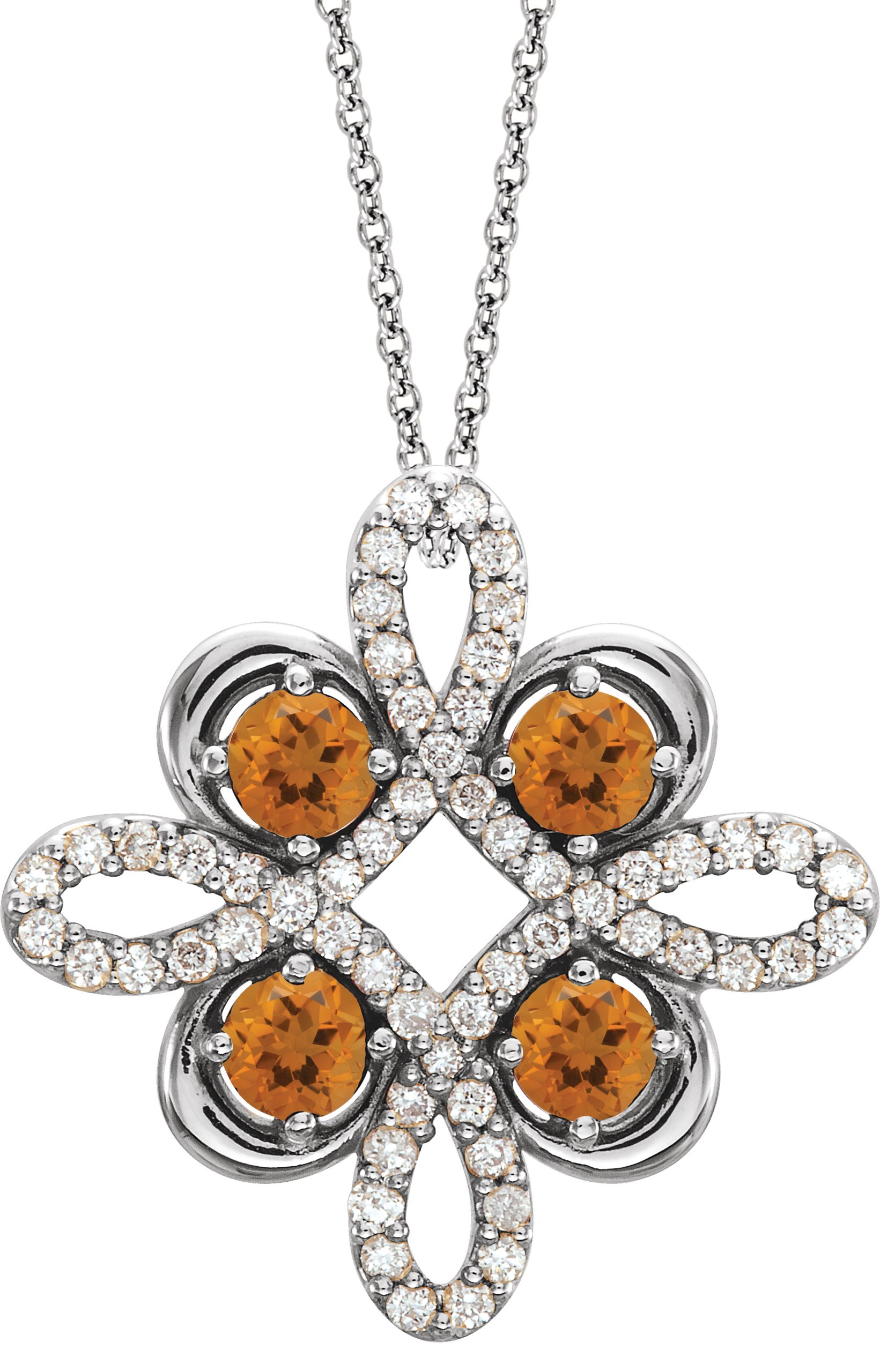 Platinum Citrine and .17 CTW Diamond Clover 18 inch Necklace Ref 14176241