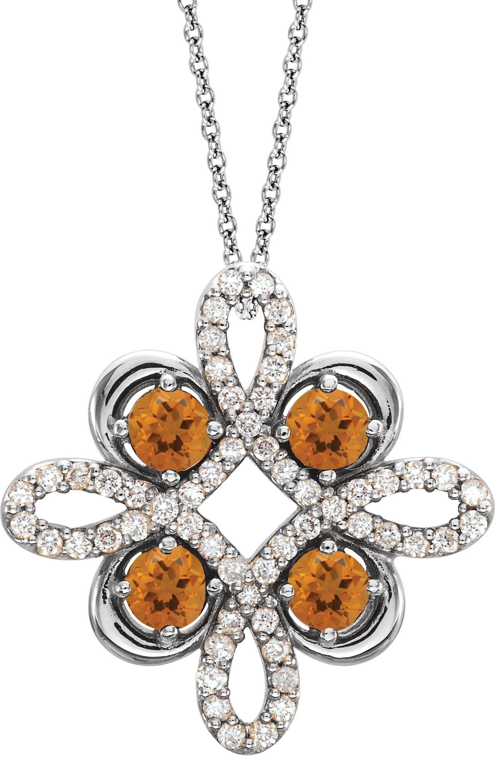 14K White Citrine and .17 CTW Diamond Clover 18 inch Necklace Ref 14176238