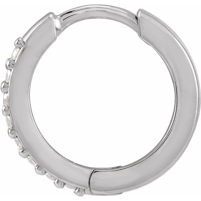 14K White .07 CT Natural Diamond Single 12.5 mm Huggie Earring