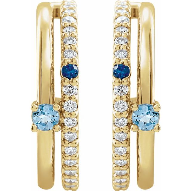 14K Yellow Natural Multi-Gemstone & 1/5 CTW Natural Diamond Hoop Earrings