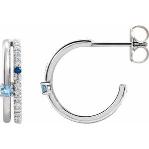14K White Multi-Gemstone & 1/5 CTW Natural Diamond Hoop Earrings