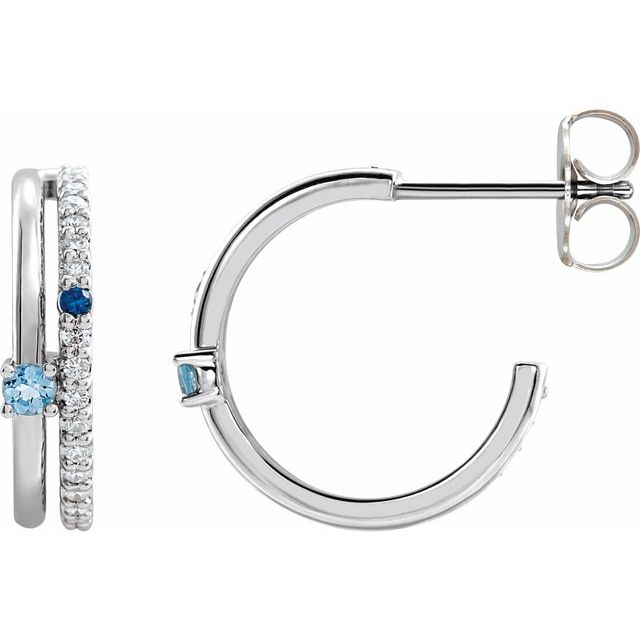 14K White Multi-Gemstone & 1/5 CTW Natural Diamond Hoop Earrings