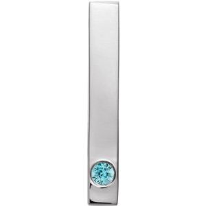 Sterling Silver Natural Blue Zircon Family Engravable Bar Pendant