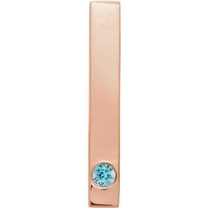 14K Rose Natural Blue Zircon Family Engravable Bar Pendant