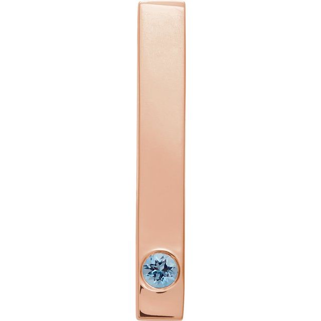14K Rose Natural Aquamarine Family Engravable Bar Pendant