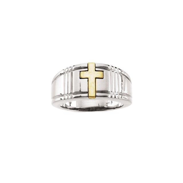 Sterling Silver & 14K Yellow 3.5 mm Cross Band Size 10