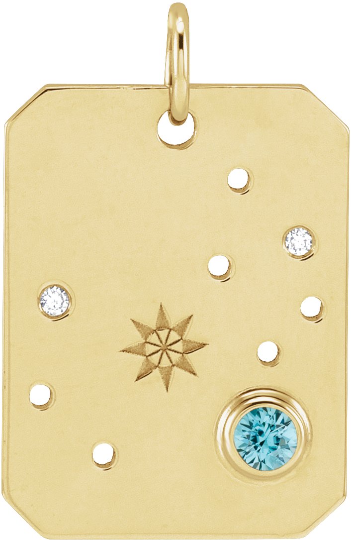 14K Yellow Natural Blue Zircon and .0075 CTW Natural Diamond Scorpio Zodiac Constellation Pendant Ref 17891087