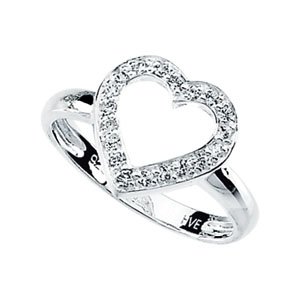 Sterling Silver Cubic Zirconia Heart Ring Size 8