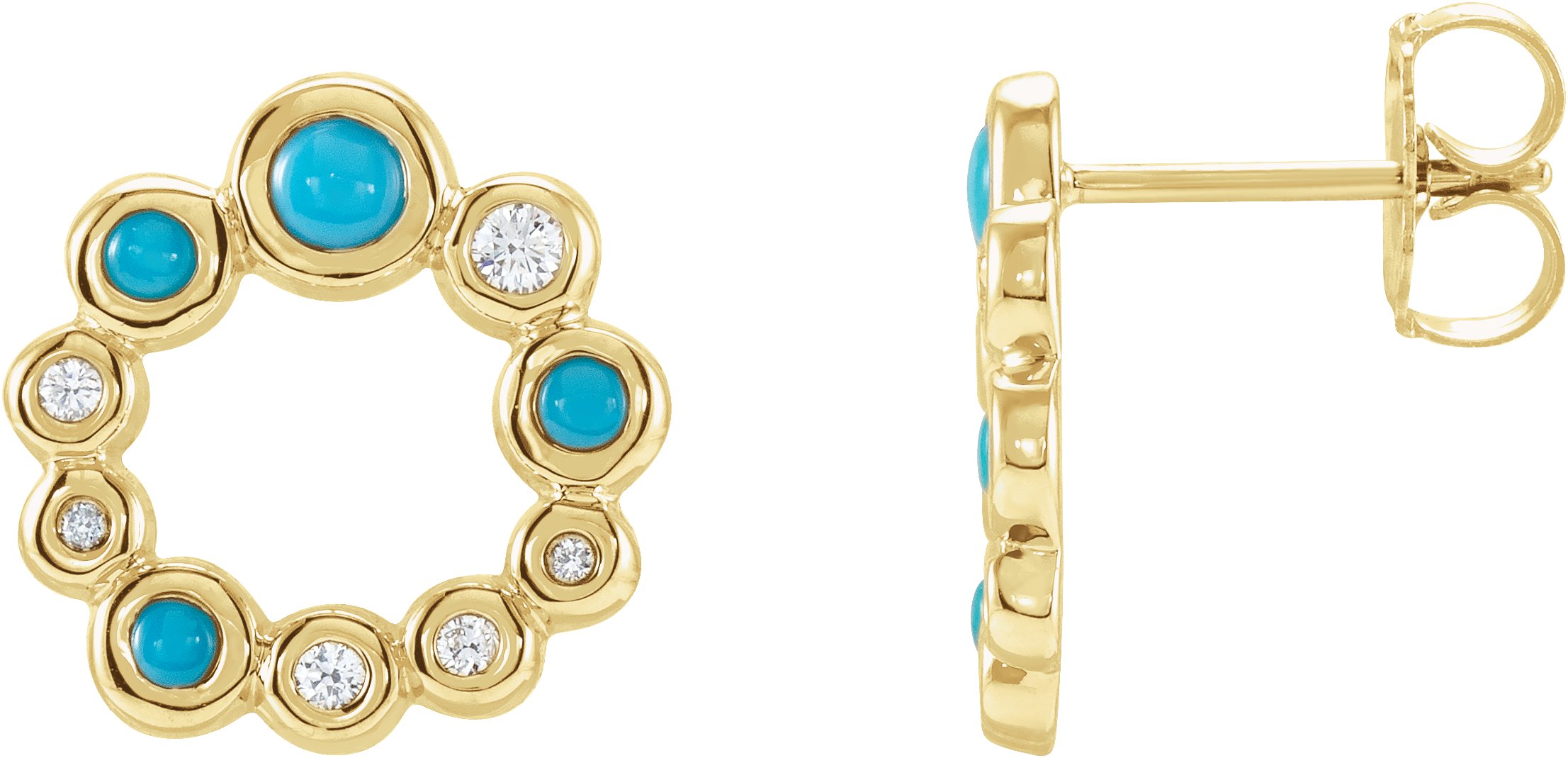 14K Yellow Natural Turquoise & 1/8 CTW Natural Diamond Earrings