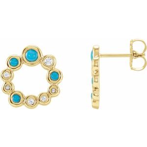 14K Yellow Natural Turquoise & 1/8 CTW Natural Diamond Earrings