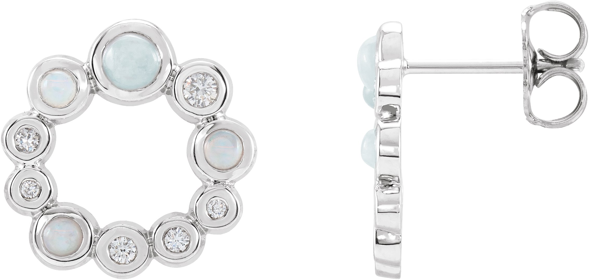 14K White Natural Ethiopian Opal & 1/8 CTW Natural Diamond Earrings