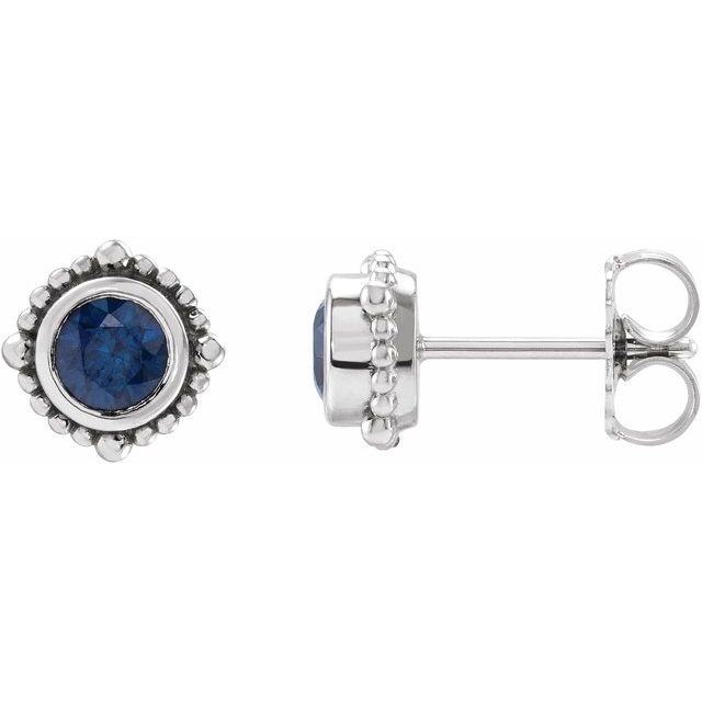 Sterling Silver 4.5 mm Natural Blue Sapphire Beaded Halo-Style Earrings