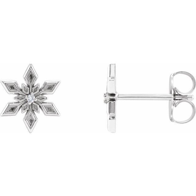 14K White .0075 CTW Natural Diamond Snowflake Earrings