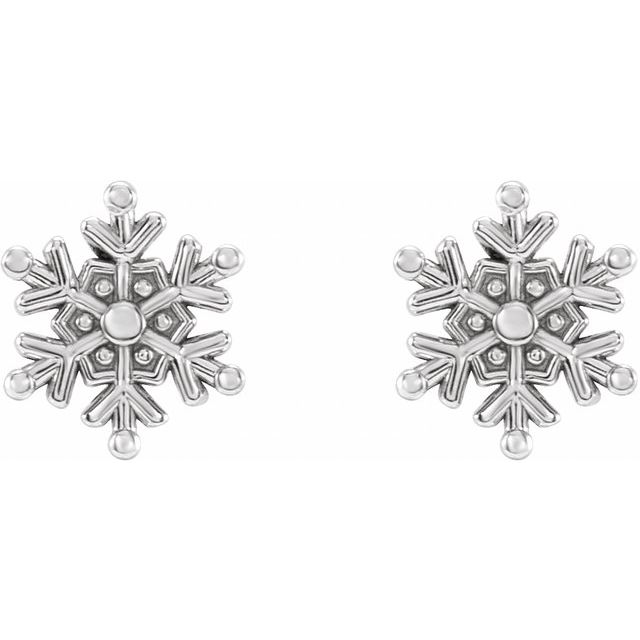 14K White Snowflake Stud Earrings