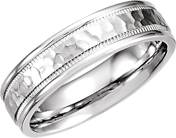 Platinum 6 mm Half Round Band with Milgrain & Hammered Textured Size 9