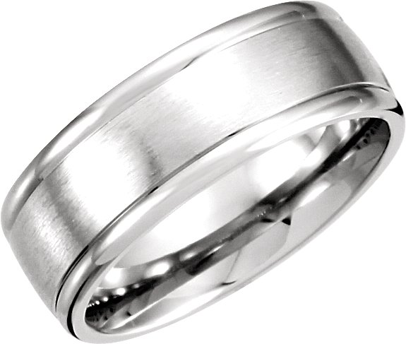 14K White 8 mm Grooved Band with Satin Finish Size 10