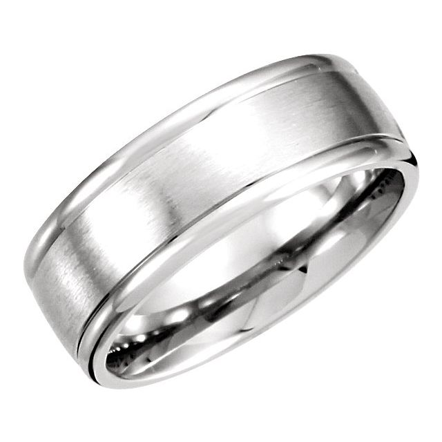 14K White 8 mm Grooved Band with Satin Finish Size 10