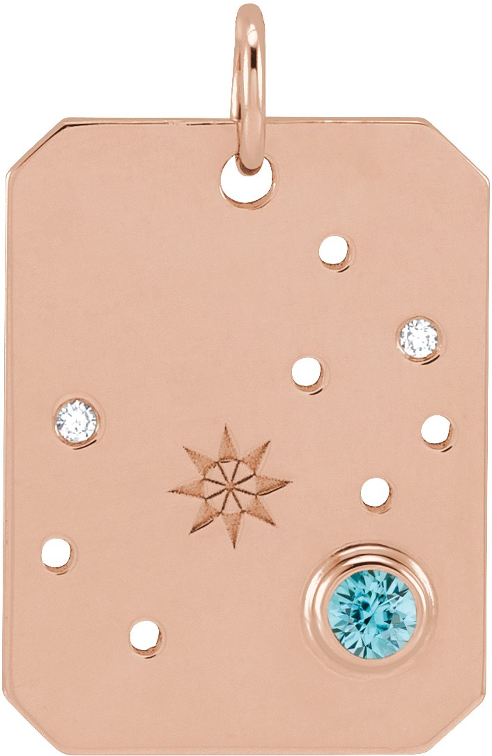 14K Rose Natural Blue Zircon and .0075 CTW Natural Diamond Scorpio Zodiac Constellation Pendant Ref 17891095