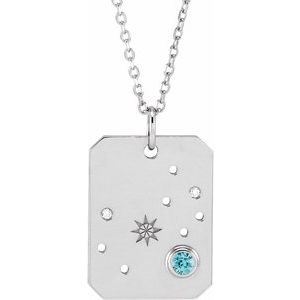 Sterling Silver Natural Blue Zircon & .01 CTW Natural Diamond Scorpio Constellation 16-18" Necklace
