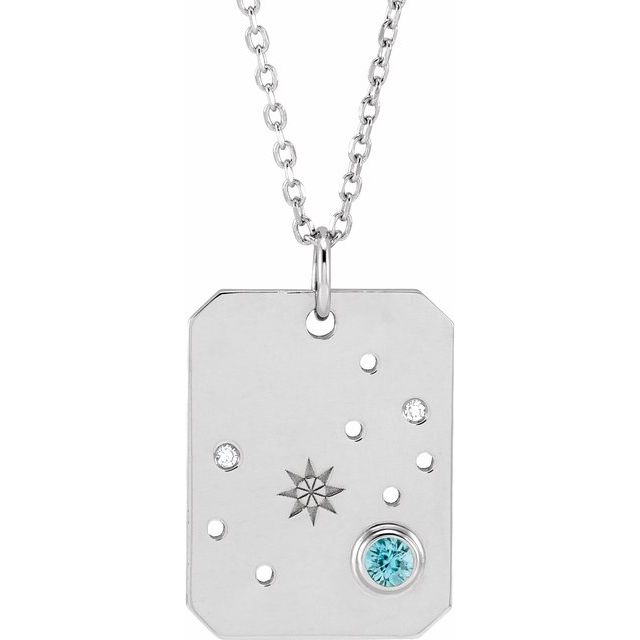 Sterling Silver Natural Blue Zircon & .0075 CTW Natural Diamond Scorpio Zodiac Constellation 16-18 Necklace